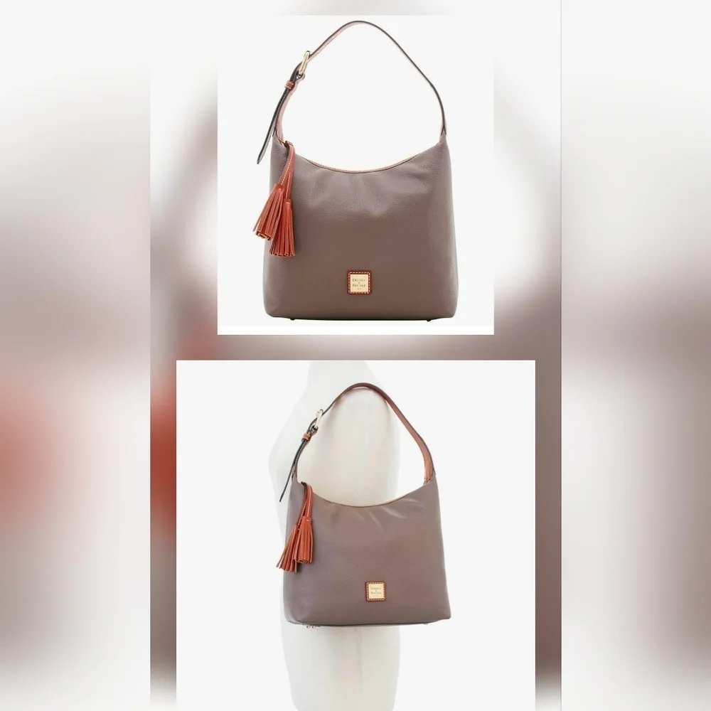 Dooney & Bourke Taupe & Brown Pebble Grain Leather Shoulder Bag
